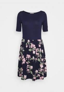 Barato ✨ Anna Field BOAT NECK PRINT 😉 DRESS WITH SOLID ⌛ SKIRT - Vestido Ligero - Dark Blue, Mujer ⭐