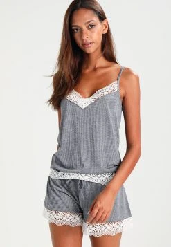 Comprar ⌛ Anna Field SARAH SHORT PJ SET WITH CROCHET LACE - Pijama - Off-white/dark Blue, Mujer 🔔